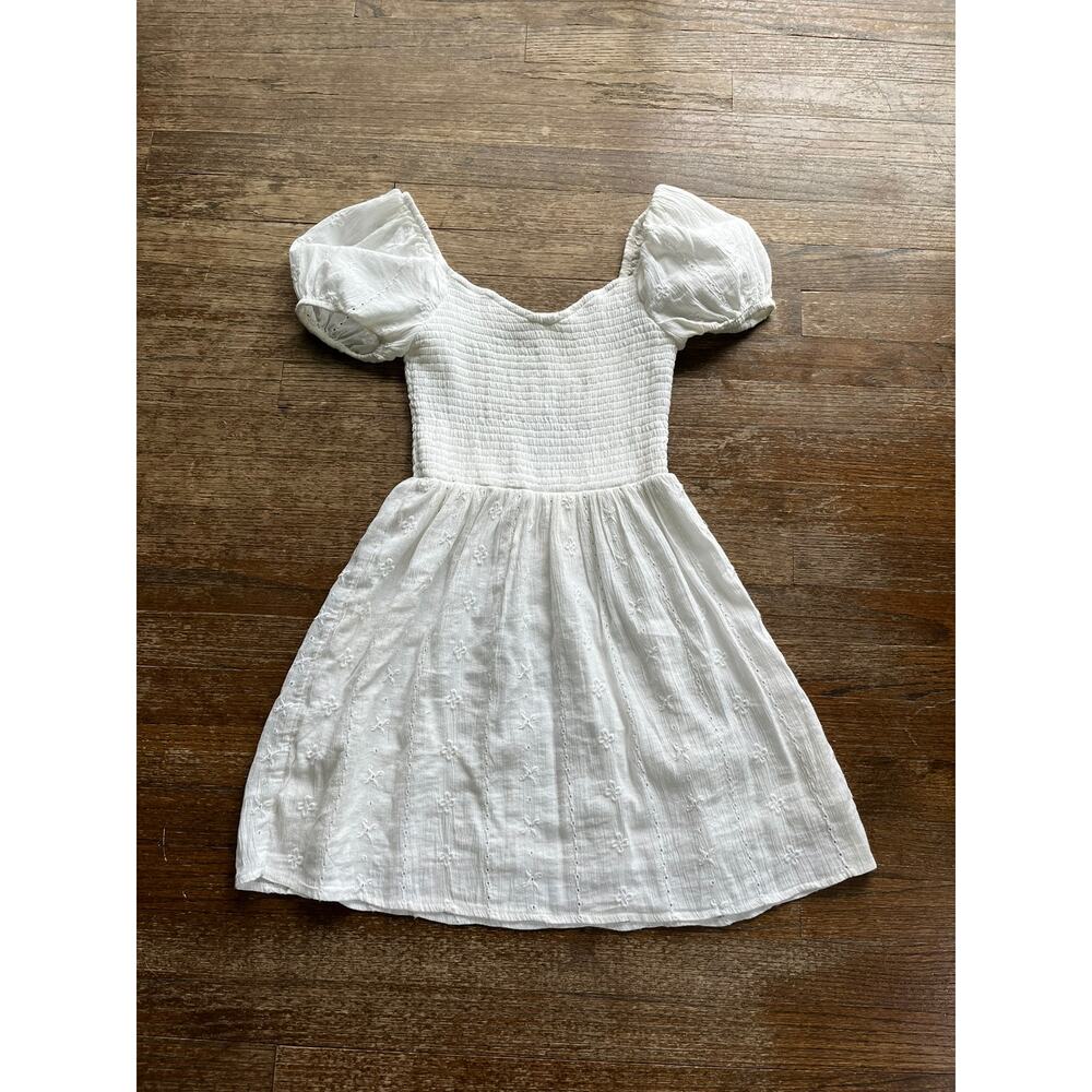 American Eagle White Puff Sleeve Smocked Dress - XXS
